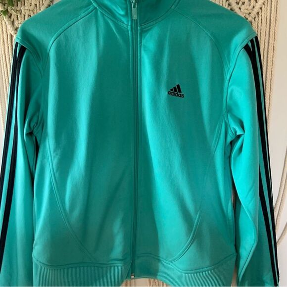 ADIDAS Women’s 3 Stripe Essentials Warm Up Full Zip Jacket Teal Blue Green M - Picture 2 of 14